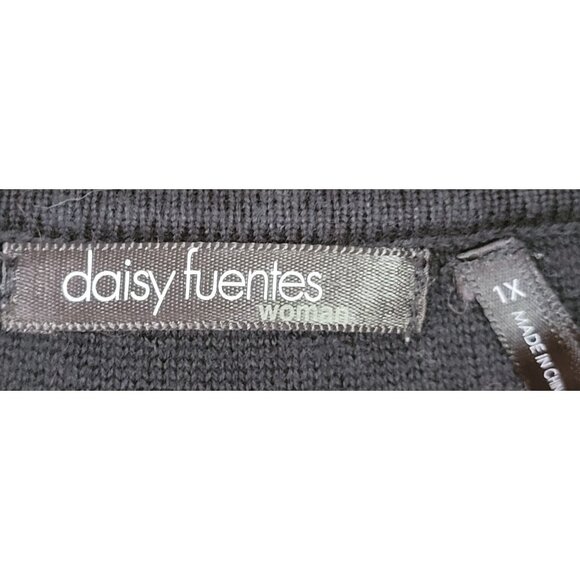 Daisy Fuentes Sweater Black Cap Sleeves Button up classic Knit 1X Plus Retro - Picture 9 of 10